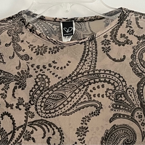 Windsor Paisley Dreams Chiffon Crop Top Neutral Long Sleeve Sheer Sexy Y2K Small - Picture 3 of 10